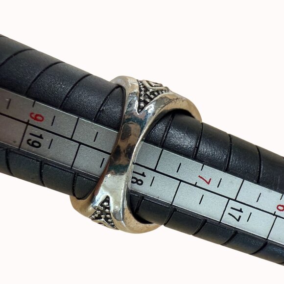 Tigers Eye Gemstone Ring With Intricate Silver-Tone Filigree Design Size 8 - Picture 2 of 13